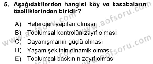 Türkiye´nin Toplumsal Yapısı Dersi 2020 - 2021 Yılı Yaz Okulu Sınav Soruları 5. Soru