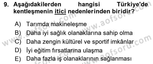 Türkiye´nin Toplumsal Yapısı Dersi 2020 - 2021 Yılı Yaz Okulu Sınav Soruları 9. Soru