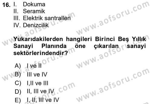 Türkiye´nin Toplumsal Yapısı Dersi Ara Sınavı Deneme Sınav Soruları 16. Soru