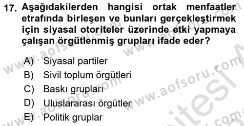 Türkiye´nin Toplumsal Yapısı Dersi Ara Sınavı Deneme Sınav Soruları 17. Soru