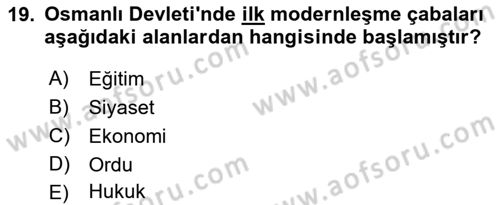 Türkiye´nin Toplumsal Yapısı Dersi Ara Sınavı Deneme Sınav Soruları 19. Soru