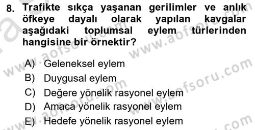 Türkiye´nin Toplumsal Yapısı Dersi Ara Sınavı Deneme Sınav Soruları 8. Soru