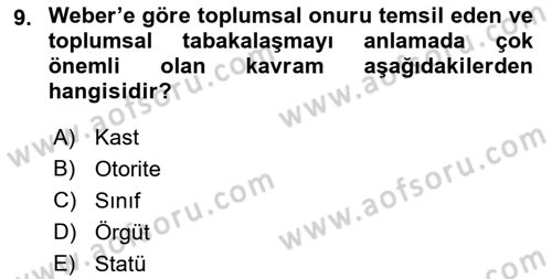 Türkiye´nin Toplumsal Yapısı Dersi Ara Sınavı Deneme Sınav Soruları 9. Soru