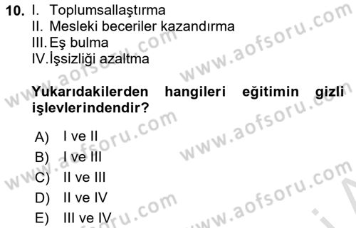 Türkiye´nin Toplumsal Yapısı Dersi 2021 - 2022 Yılı (Final) Dönem Sonu Sınav Soruları 10. Soru