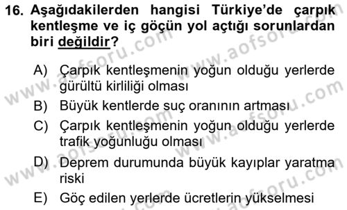 Türkiye´nin Toplumsal Yapısı Dersi 2021 - 2022 Yılı (Final) Dönem Sonu Sınav Soruları 16. Soru