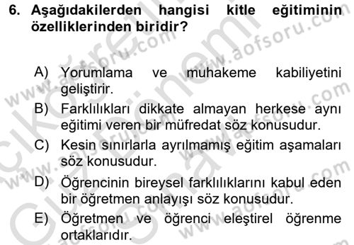 Türkiye´nin Toplumsal Yapısı Dersi 2021 - 2022 Yılı (Final) Dönem Sonu Sınav Soruları 6. Soru