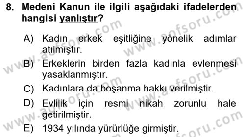 Türkiye´nin Toplumsal Yapısı Dersi 2021 - 2022 Yılı (Final) Dönem Sonu Sınav Soruları 8. Soru