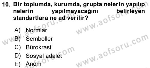 Türkiye´nin Toplumsal Yapısı Dersi Ara Sınavı Deneme Sınav Soruları 10. Soru