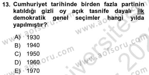 Türkiye´nin Toplumsal Yapısı Dersi Ara Sınavı Deneme Sınav Soruları 13. Soru