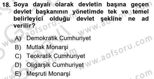 Türkiye´nin Toplumsal Yapısı Dersi 2022 - 2023 Yılı (Vize) Ara Sınav Soruları 18. Soru