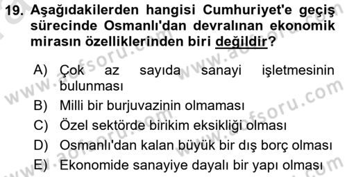 Türkiye´nin Toplumsal Yapısı Dersi Ara Sınavı Deneme Sınav Soruları 19. Soru