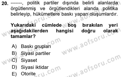 Türkiye´nin Toplumsal Yapısı Dersi 2022 - 2023 Yılı (Vize) Ara Sınav Soruları 20. Soru