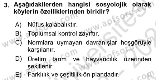 Türkiye´nin Toplumsal Yapısı Dersi 2022 - 2023 Yılı (Vize) Ara Sınav Soruları 3. Soru