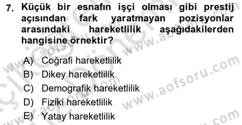 Türkiye´nin Toplumsal Yapısı Dersi 2022 - 2023 Yılı (Vize) Ara Sınav Soruları 7. Soru