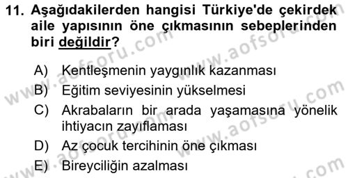 Türkiye´nin Toplumsal Yapısı Dersi 2022 - 2023 Yılı (Final) Dönem Sonu Sınav Soruları 11. Soru