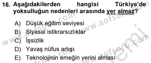 Türkiye´nin Toplumsal Yapısı Dersi 2022 - 2023 Yılı (Final) Dönem Sonu Sınav Soruları 16. Soru