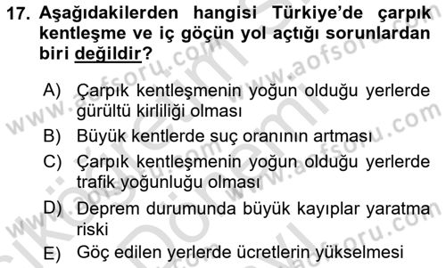 Türkiye´nin Toplumsal Yapısı Dersi 2022 - 2023 Yılı (Final) Dönem Sonu Sınav Soruları 17. Soru