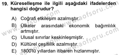 Türkiye´nin Toplumsal Yapısı Dersi 2022 - 2023 Yılı (Final) Dönem Sonu Sınav Soruları 19. Soru