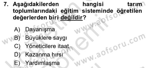Türkiye´nin Toplumsal Yapısı Dersi 2022 - 2023 Yılı (Final) Dönem Sonu Sınav Soruları 7. Soru