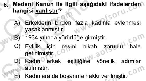 Türkiye´nin Toplumsal Yapısı Dersi 2022 - 2023 Yılı (Final) Dönem Sonu Sınav Soruları 8. Soru