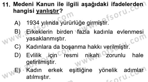 Türkiye´nin Toplumsal Yapısı Dersi 2022 - 2023 Yılı Yaz Okulu Sınav Soruları 11. Soru