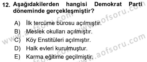 Türkiye´nin Toplumsal Yapısı Dersi 2022 - 2023 Yılı Yaz Okulu Sınav Soruları 12. Soru