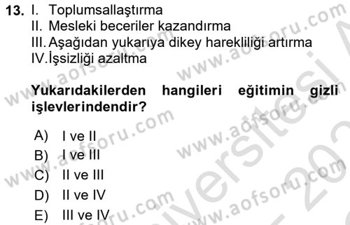 Türkiye´nin Toplumsal Yapısı Dersi 2022 - 2023 Yılı Yaz Okulu Sınav Soruları 13. Soru