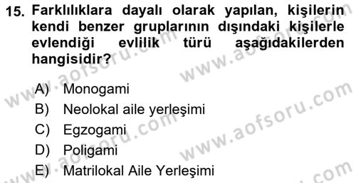 Türkiye´nin Toplumsal Yapısı Dersi 2022 - 2023 Yılı Yaz Okulu Sınav Soruları 15. Soru