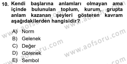 Türkiye´nin Toplumsal Yapısı Dersi 2023 - 2024 Yılı (Vize) Ara Sınav Soruları 10. Soru