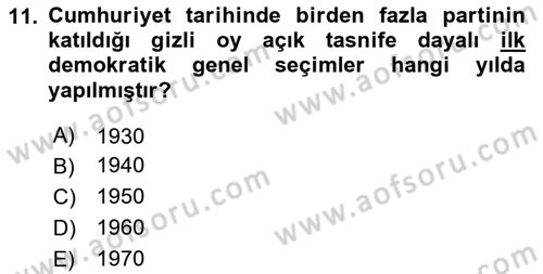 Türkiye´nin Toplumsal Yapısı Dersi Ara Sınavı Deneme Sınav Soruları 11. Soru