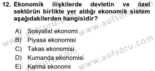 Türkiye´nin Toplumsal Yapısı Dersi Ara Sınavı Deneme Sınav Soruları 12. Soru