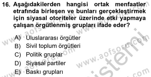 Türkiye´nin Toplumsal Yapısı Dersi 2023 - 2024 Yılı (Vize) Ara Sınav Soruları 16. Soru