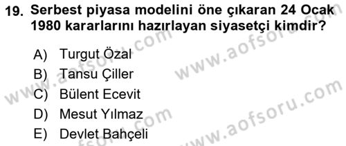 Türkiye´nin Toplumsal Yapısı Dersi Ara Sınavı Deneme Sınav Soruları 19. Soru