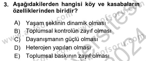 Türkiye´nin Toplumsal Yapısı Dersi Ara Sınavı Deneme Sınav Soruları 3. Soru