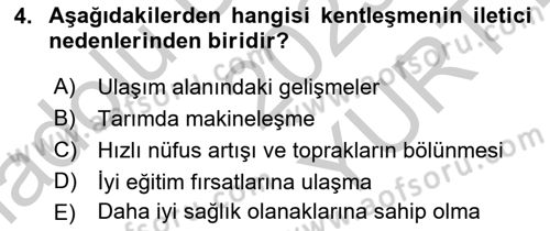Türkiye´nin Toplumsal Yapısı Dersi Ara Sınavı Deneme Sınav Soruları 4. Soru