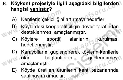 Türkiye´nin Toplumsal Yapısı Dersi Ara Sınavı Deneme Sınav Soruları 6. Soru