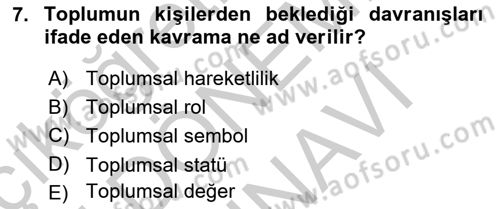 Türkiye´nin Toplumsal Yapısı Dersi Ara Sınavı Deneme Sınav Soruları 7. Soru