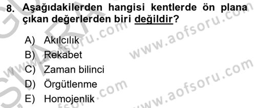 Türkiye´nin Toplumsal Yapısı Dersi 2023 - 2024 Yılı (Vize) Ara Sınav Soruları 8. Soru
