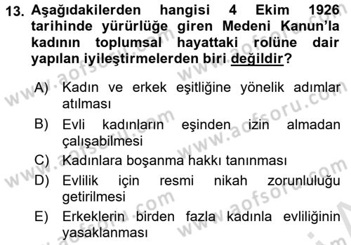 Türkiye´nin Toplumsal Yapısı Dersi 2023 - 2024 Yılı (Final) Dönem Sonu Sınav Soruları 13. Soru
