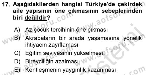 Türkiye´nin Toplumsal Yapısı Dersi 2023 - 2024 Yılı (Final) Dönem Sonu Sınav Soruları 17. Soru
