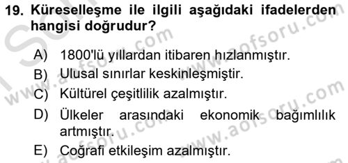 Türkiye´nin Toplumsal Yapısı Dersi 2023 - 2024 Yılı (Final) Dönem Sonu Sınav Soruları 19. Soru