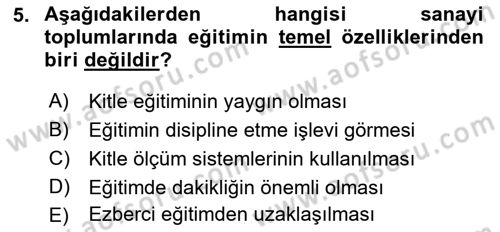 Türkiye´nin Toplumsal Yapısı Dersi 2023 - 2024 Yılı (Final) Dönem Sonu Sınav Soruları 5. Soru