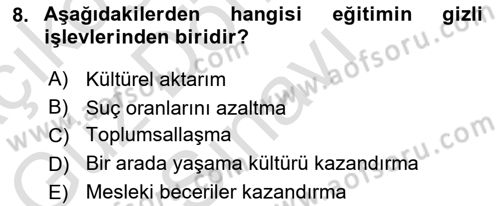 Türkiye´nin Toplumsal Yapısı Dersi 2023 - 2024 Yılı (Final) Dönem Sonu Sınav Soruları 8. Soru