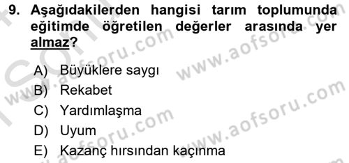 Türkiye´nin Toplumsal Yapısı Dersi 2023 - 2024 Yılı (Final) Dönem Sonu Sınav Soruları 9. Soru