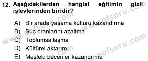 Türkiye´nin Toplumsal Yapısı Dersi 2023 - 2024 Yılı Yaz Okulu Sınav Soruları 12. Soru