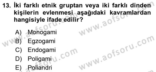 Türkiye´nin Toplumsal Yapısı Dersi 2023 - 2024 Yılı Yaz Okulu Sınav Soruları 13. Soru