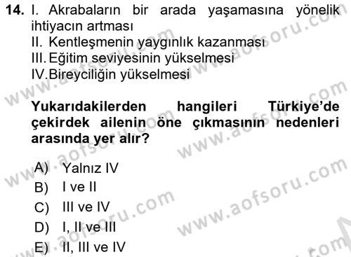 Türkiye´nin Toplumsal Yapısı Dersi 2023 - 2024 Yılı Yaz Okulu Sınav Soruları 14. Soru