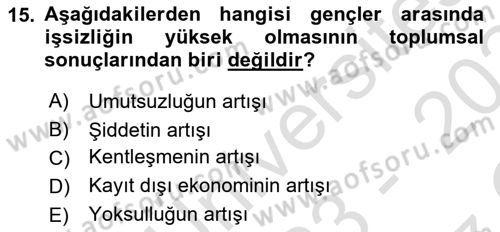 Türkiye´nin Toplumsal Yapısı Dersi 2023 - 2024 Yılı Yaz Okulu Sınav Soruları 15. Soru