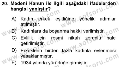 Türkiye´nin Toplumsal Yapısı Dersi 2023 - 2024 Yılı Yaz Okulu Sınav Soruları 20. Soru