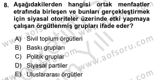 Türkiye´nin Toplumsal Yapısı Dersi 2023 - 2024 Yılı Yaz Okulu Sınav Soruları 8. Soru